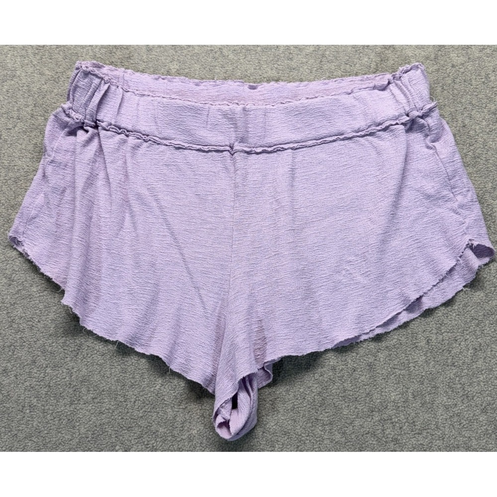 Free People Womens Shorts Lavender Ruffle Knit Elastic Waist Raw Hem Slouchy XL